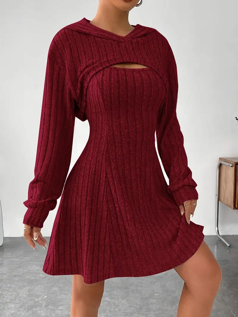 Emily Jones | Hooded Ribbed Knit Mini Dress Set