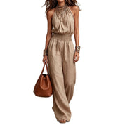 Cecily Adams | Halter Neck Wide-Leg Jumpsuit with Smocked Waist