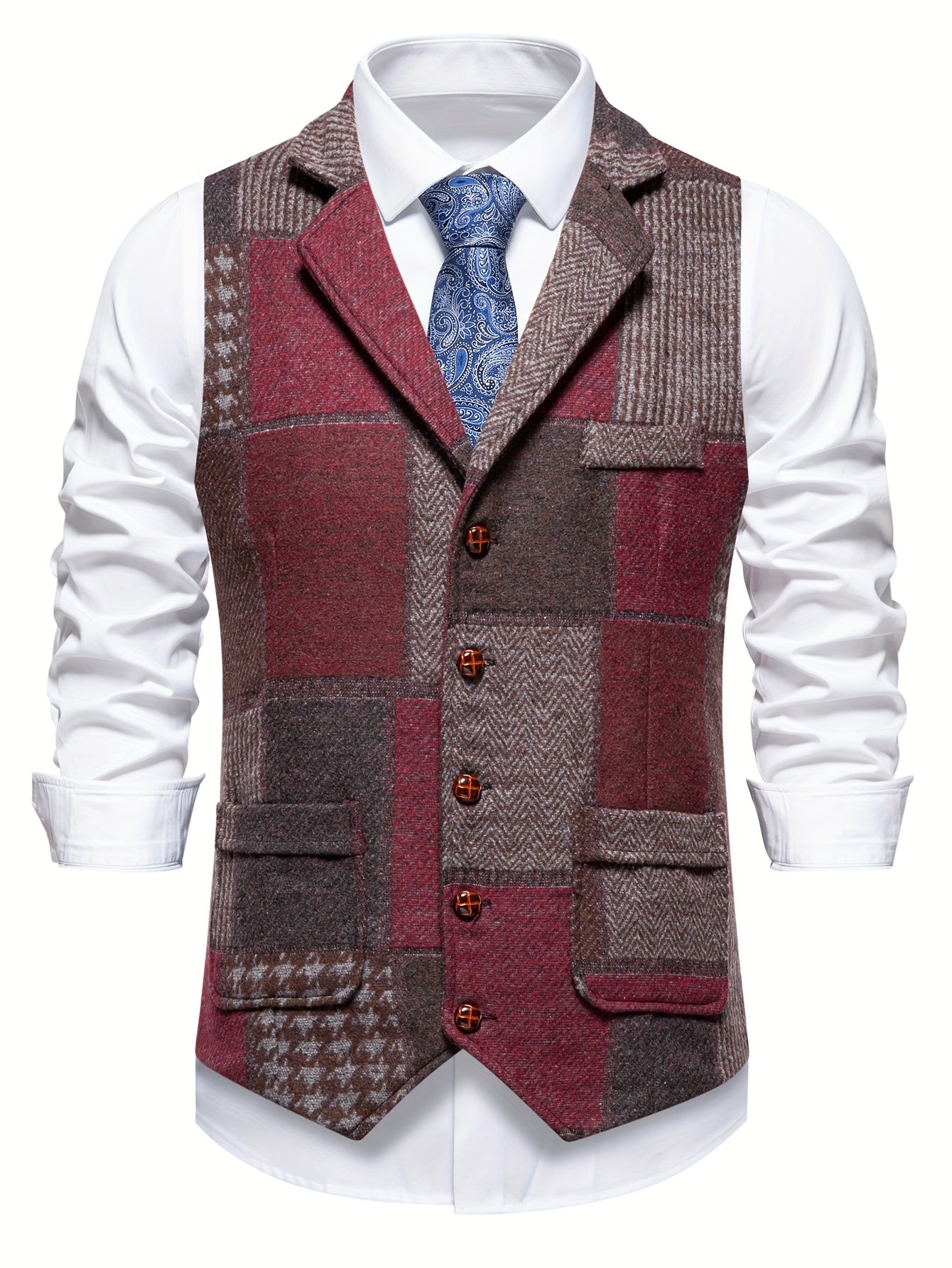 Clarence Whitby | Patchwork Tweed Waistcoat with Herringbone Detail