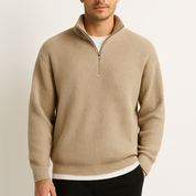 James Whitmore | Pull en maille côtelée à demi-zip pour homme, bleu marine