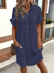 Priya Ashworth | Button-Through Cotton Gauze Shirt Dress with Pockets