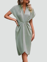Charlotte Davies | Wrap Midi Dress in Stone Beige