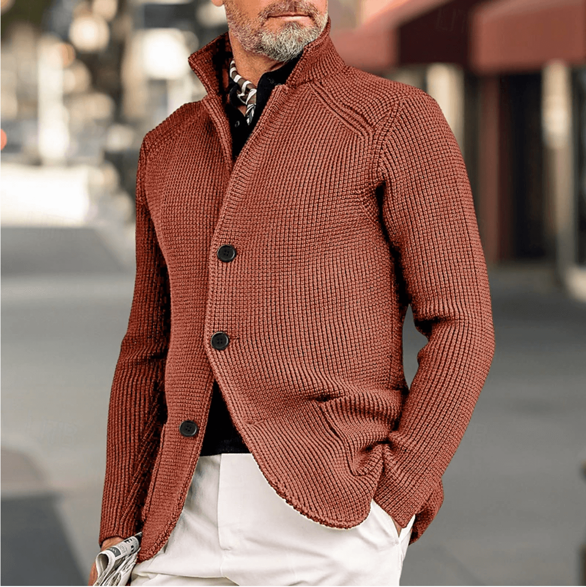 Duncan Prescott | Waffle Knit Sweater With Stand Collar