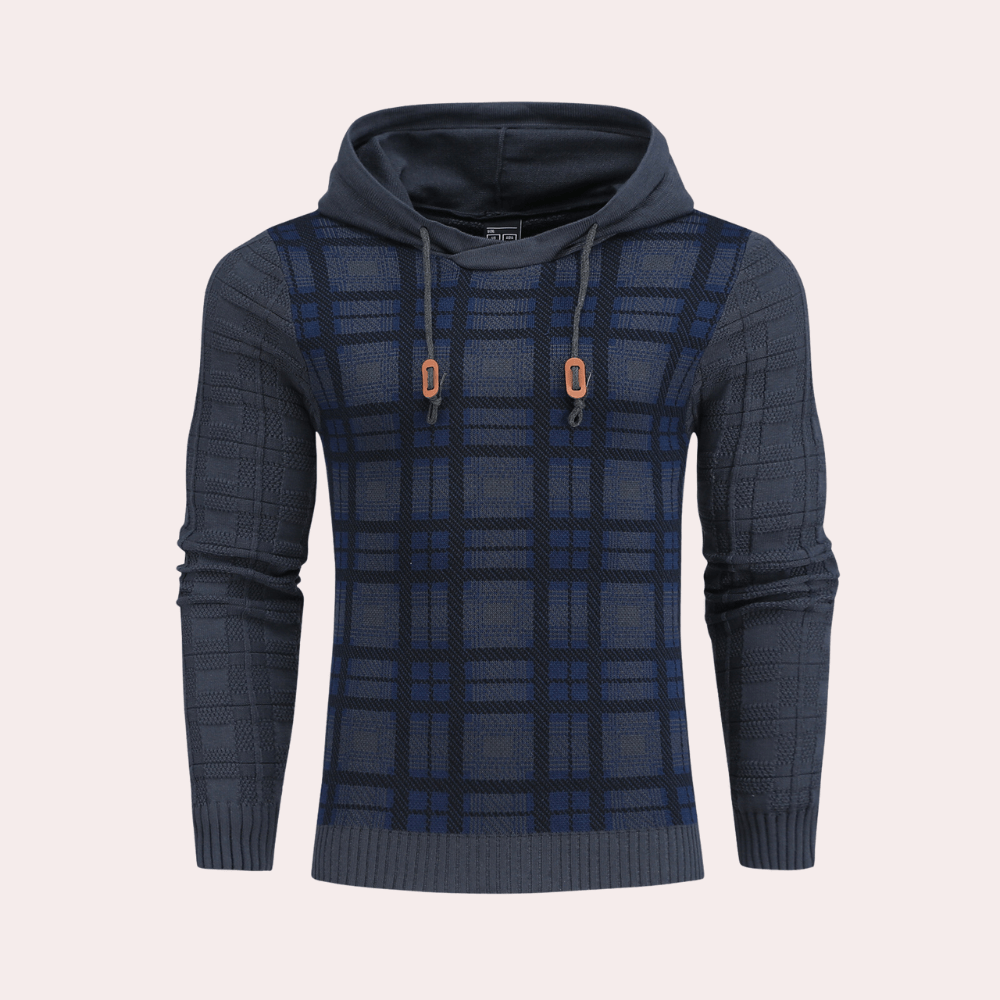 Barnaby Hollis | Checkered Knit Hoodie With Drawstring Hood