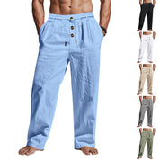Fletcher Brown | Men's Linen-Blend Beach Trousers with Drawstring Waist