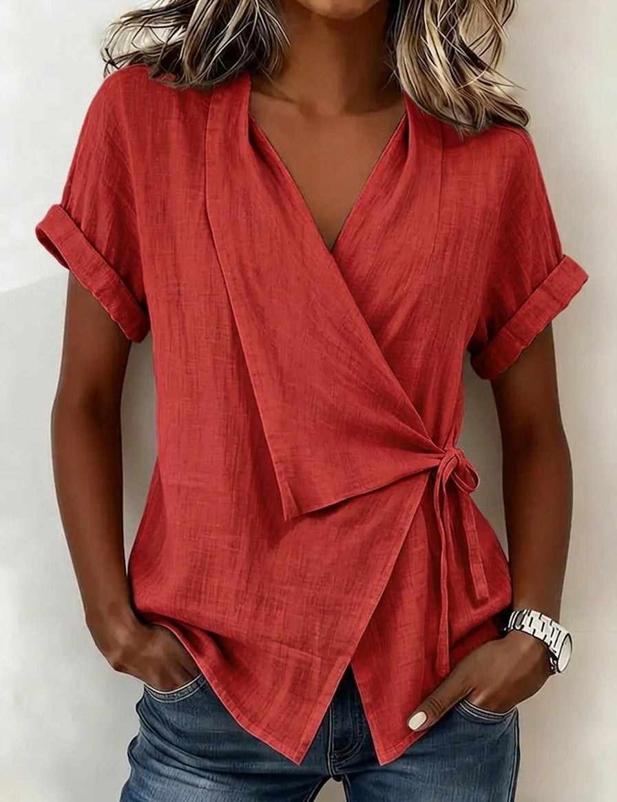Camille Rousseau | Linen Wrap Blouse with Tie Waist