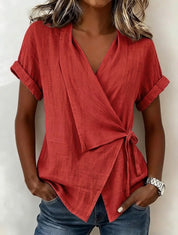 Camille Rousseau | Linen Wrap Blouse with Tie Waist