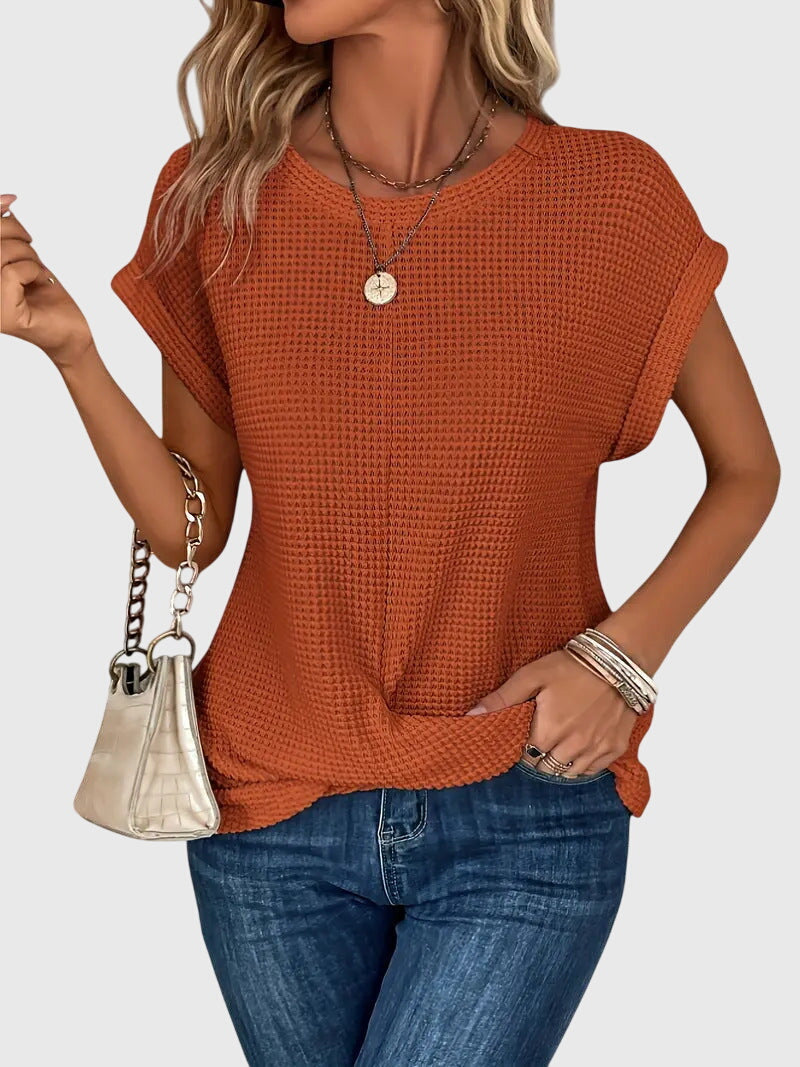 Marina Ashcombe | Waffle Knit Blouse With Crew Neck