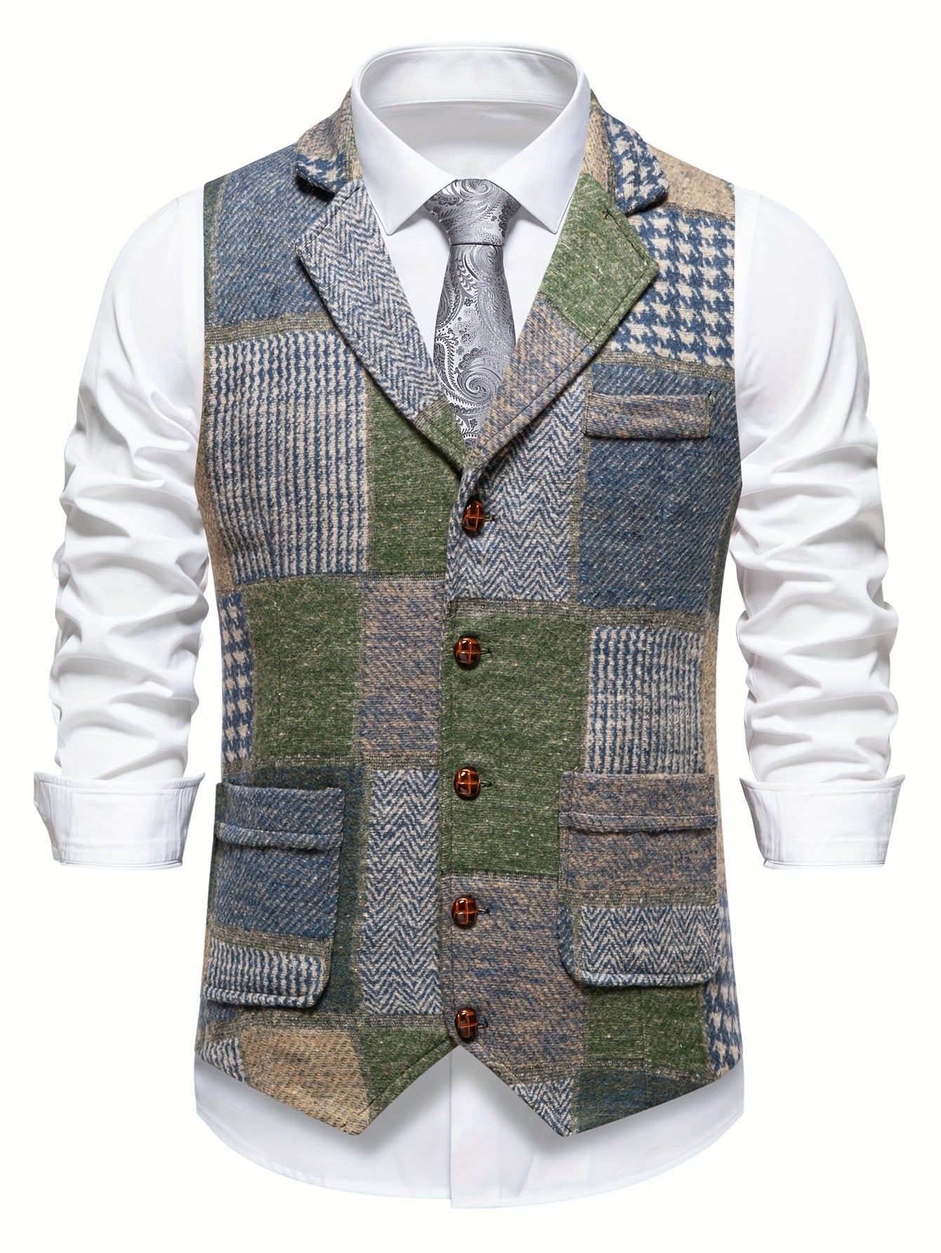 Clarence Whitby | Patchwork Tweed Waistcoat with Herringbone Detail