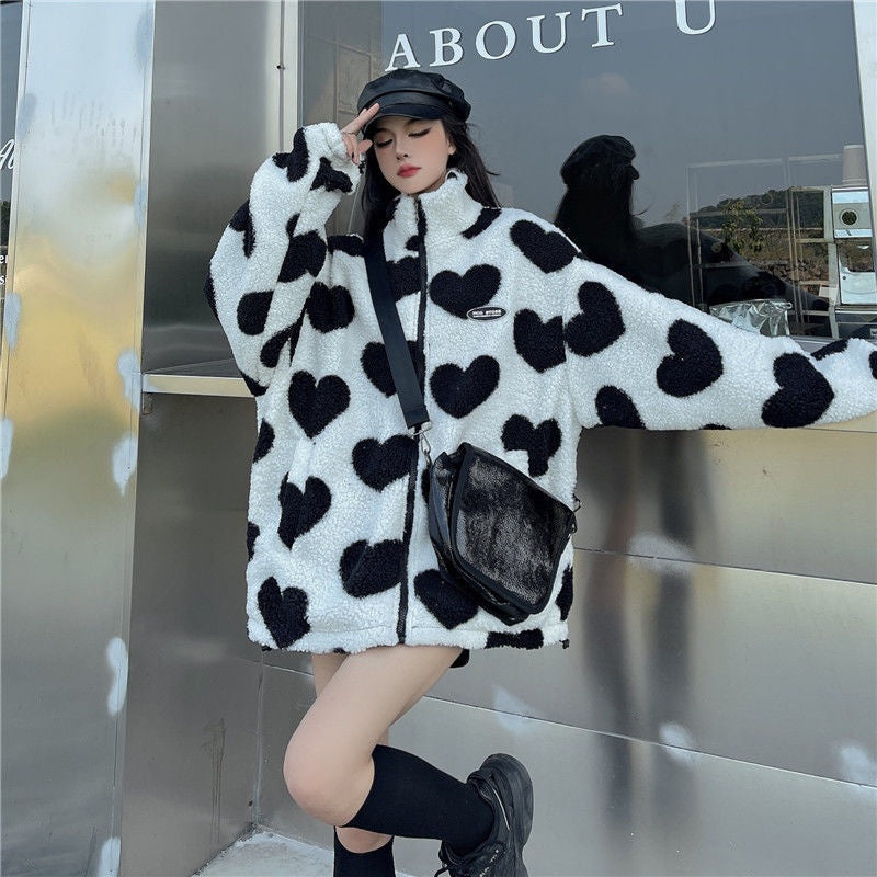 Rosie Morris | Heart Print Teddy Fleece Coat