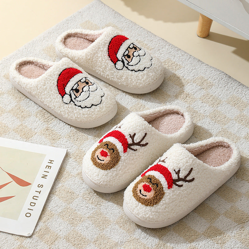 Frosty Cheer | Pantoufles de Noël crème à motif de père Noël pour femmes