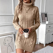 Olivia Smith | Cable Knit Turtleneck Sweater Dress