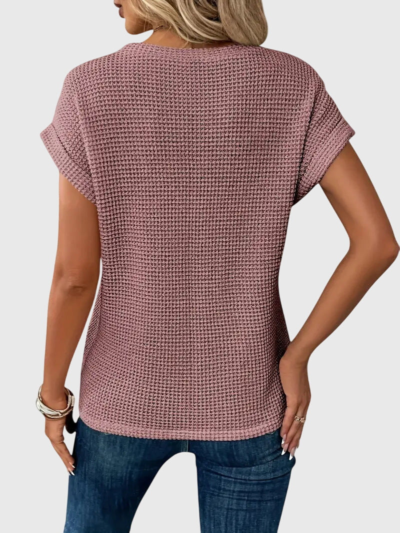 Marina Ashcombe | Waffle Knit Blouse With Crew Neck