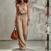 Cecily Adams | Halter Neck Wide-Leg Jumpsuit with Smocked Waist