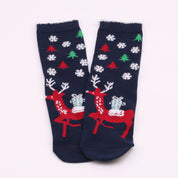 Frosty Sole | Chaussettes de Noël bleu marine à motif de père Noël pour femmes