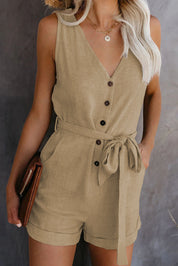 Millie Turner | V-Neck Button-Front Playsuit with Tie Waist
