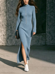 Miranda Fletcher | Robe midi en maille côtelée zippée sur le devant