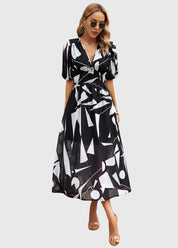 Beatrice Sandford | Floral V-Neck Midi Dress With Smocked Waist