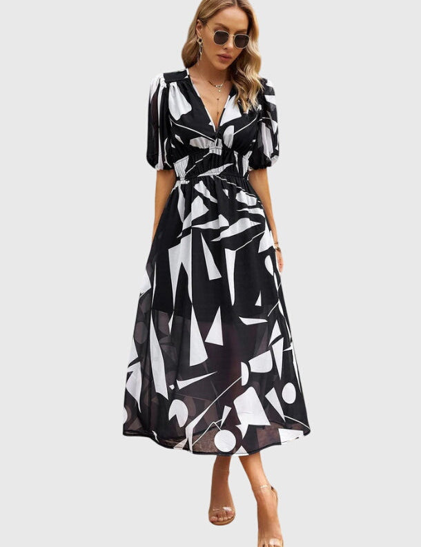 Beatrice Sandford | Floral V-Neck Midi Dress With Smocked Waist