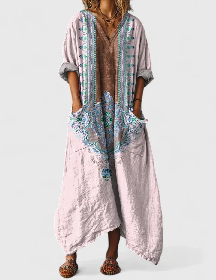 Solène Marchand | Boho Printed Oversized Maxi Dress with Pockets