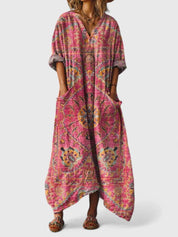 Solène Marchand | Boho Printed Oversized Maxi Dress with Pockets