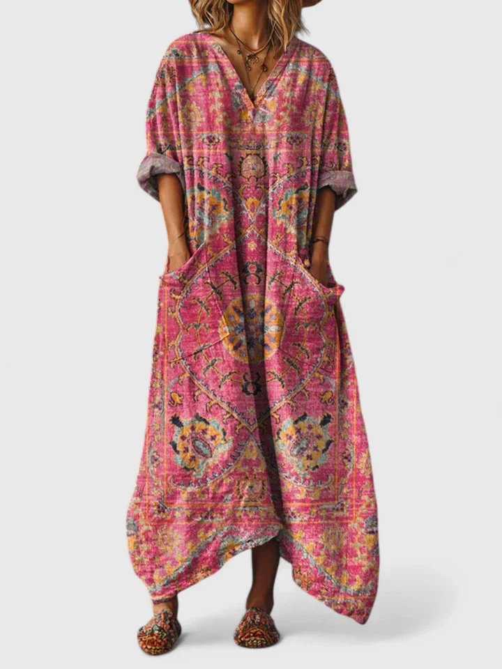 Solène Marchand | Boho Printed Oversized Maxi Dress with Pockets