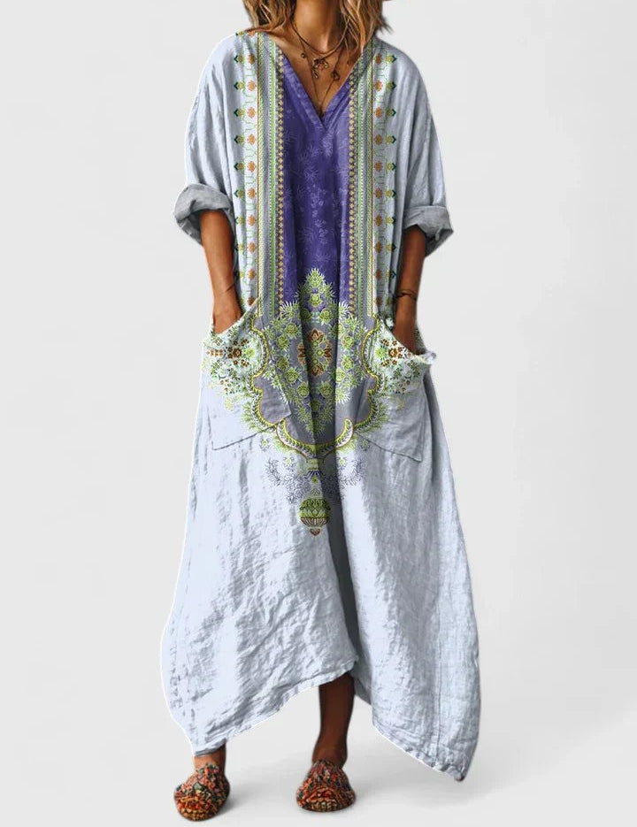 Solène Marchand | Boho Printed Oversized Maxi Dress with Pockets