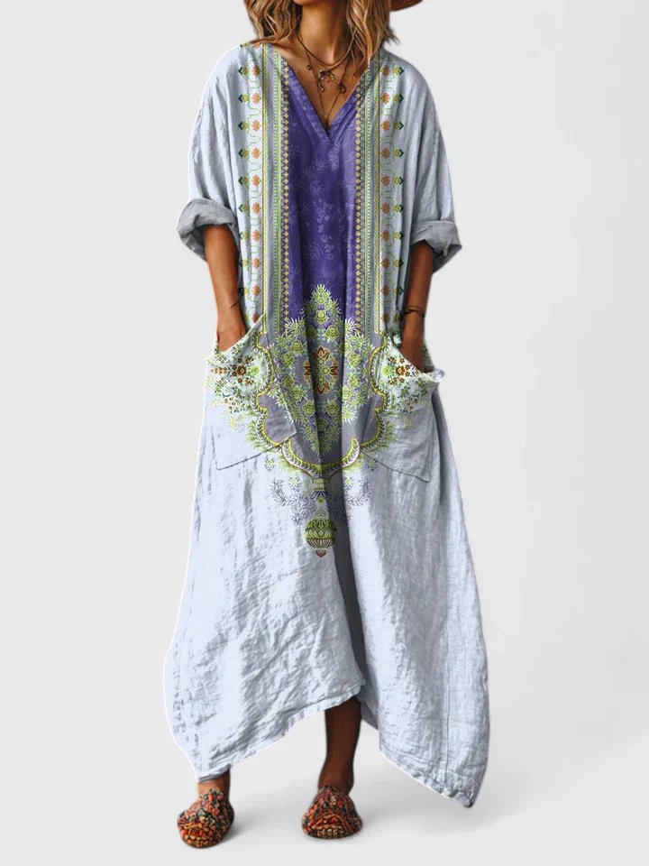 Solène Marchand | Boho Printed Oversized Maxi Dress with Pockets