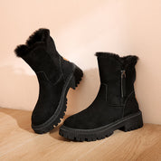 Freya Lawson | Fur Trim Winter Ankle Boots in Warm Stone Suede