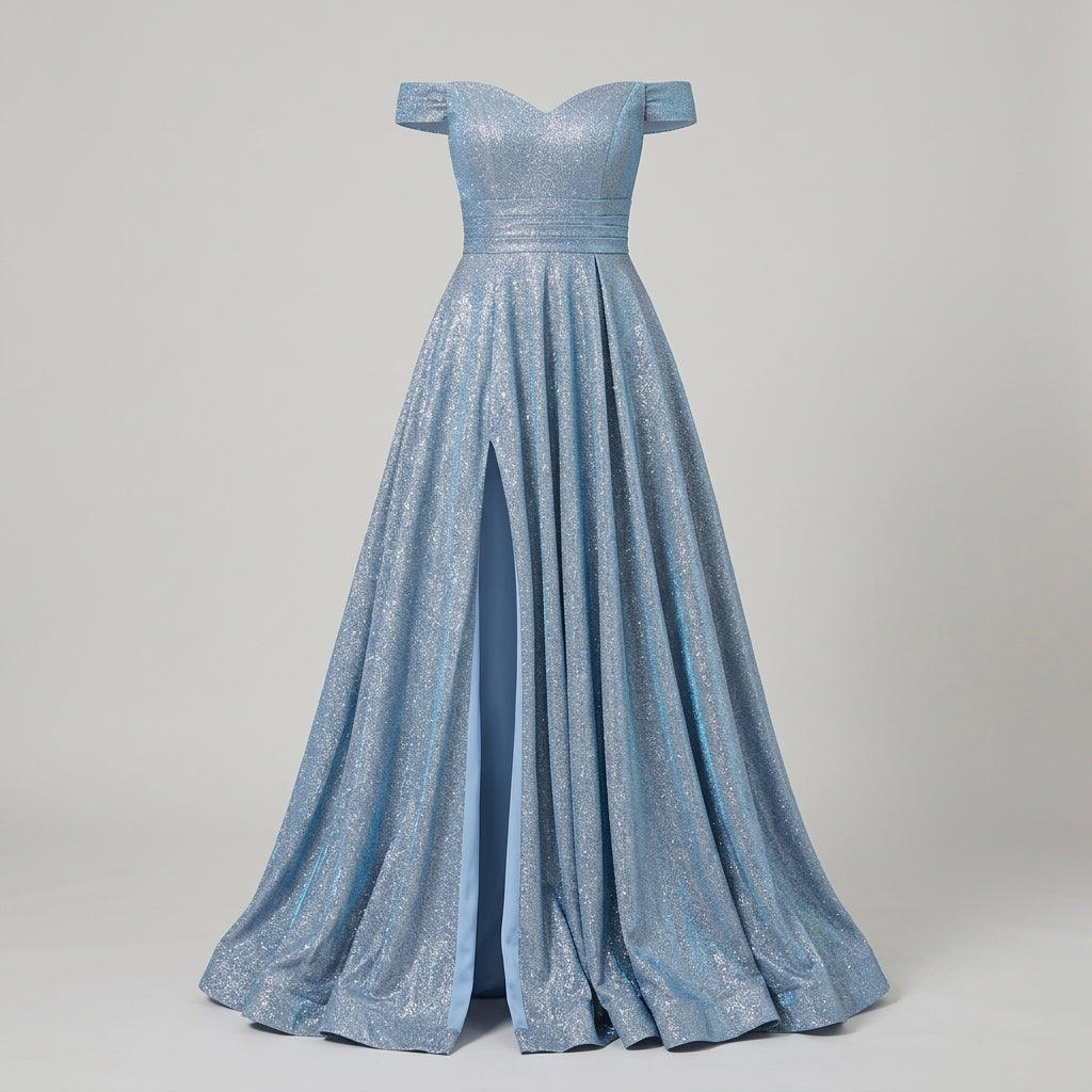 Cassandra Ashwood | Robe longue fendue à épaules dénudées et sequins