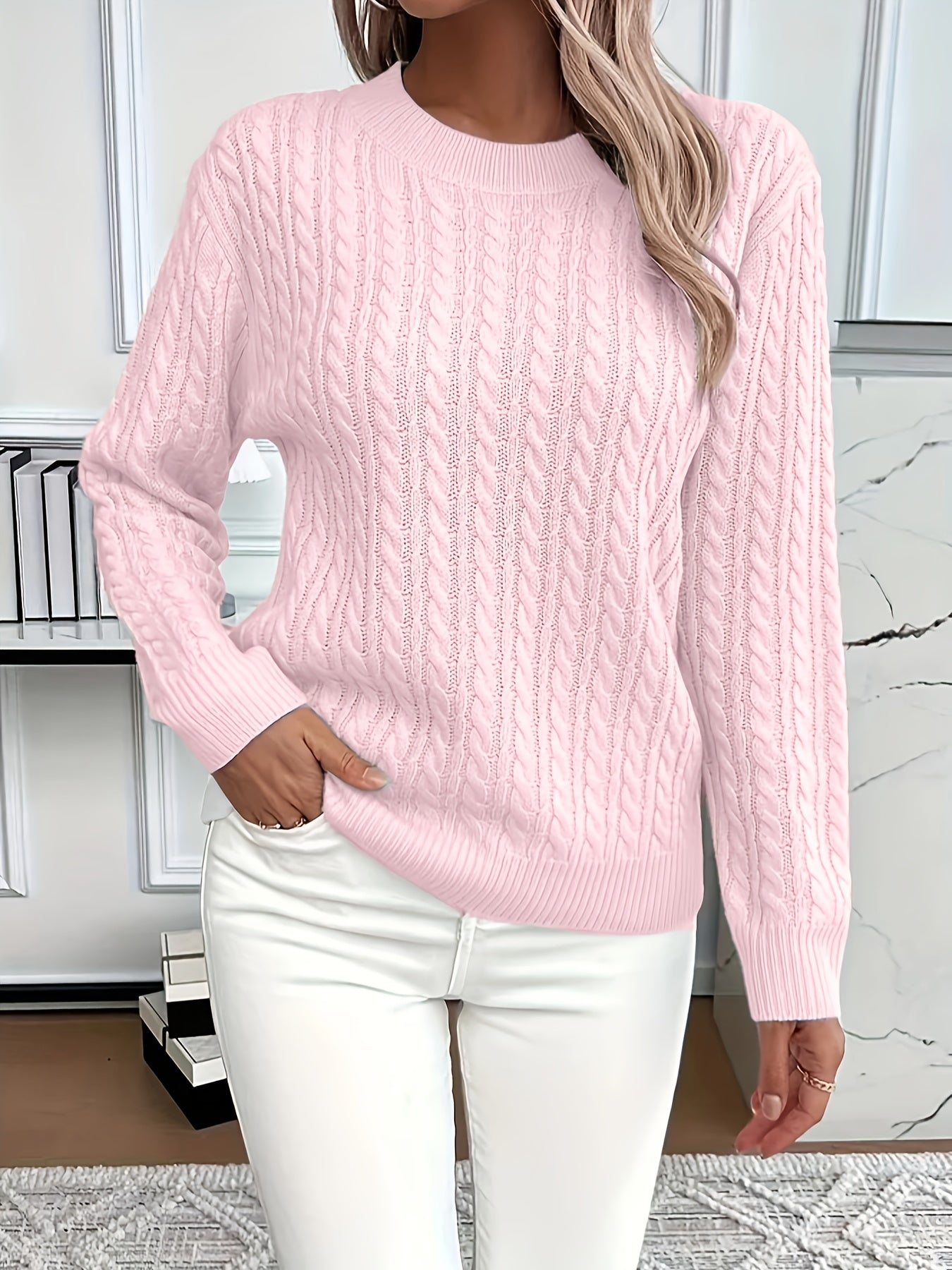 Lorelei Clarke | Pull à col rond en maille torsadée couleur menthe