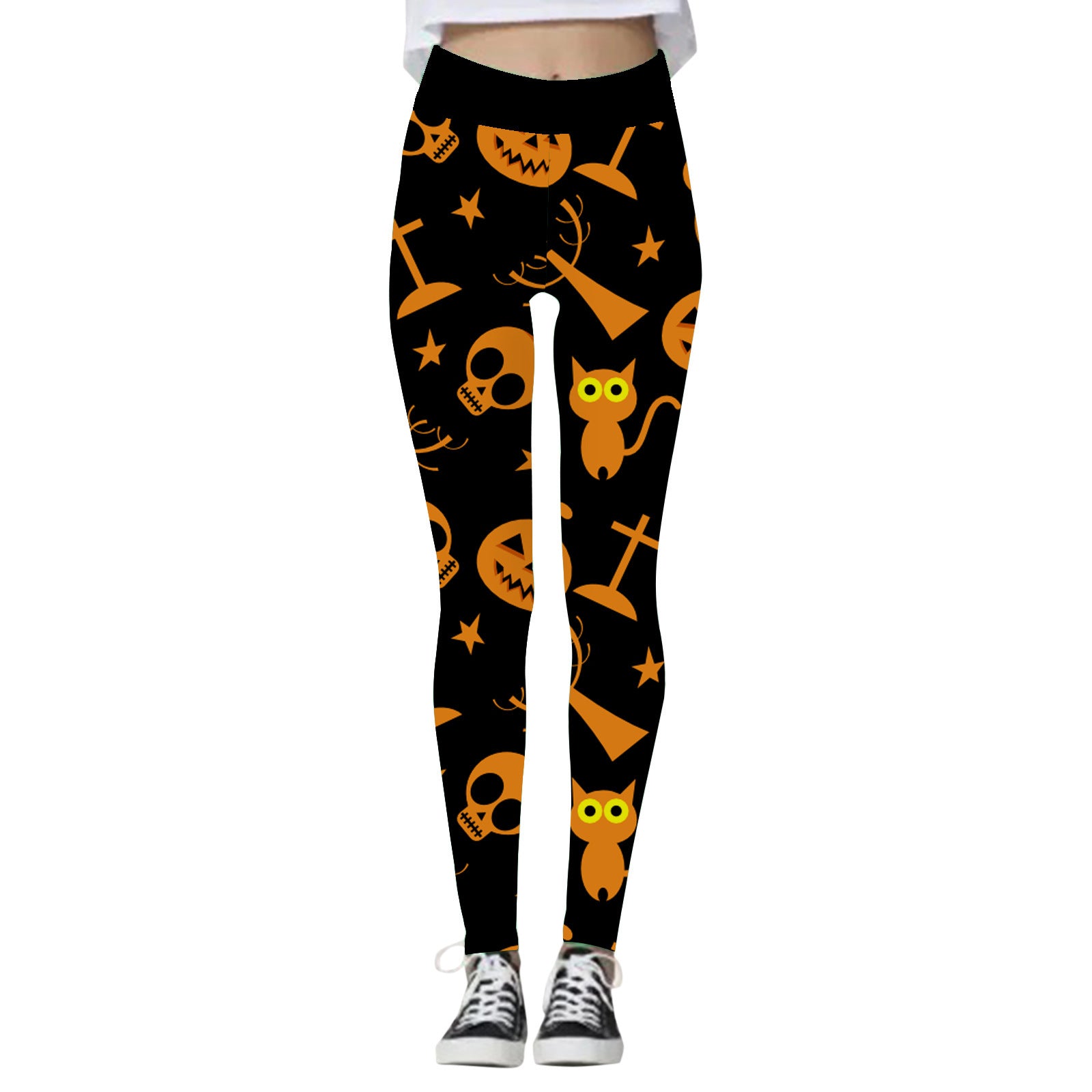 Skeleton Soiree | Skull & Pumpkin Halloween Leggings For Women