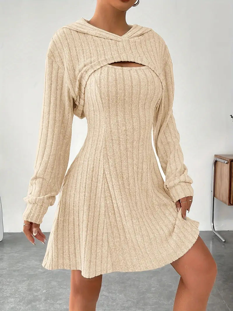 Emily Jones | Hooded Ribbed Knit Mini Dress Set