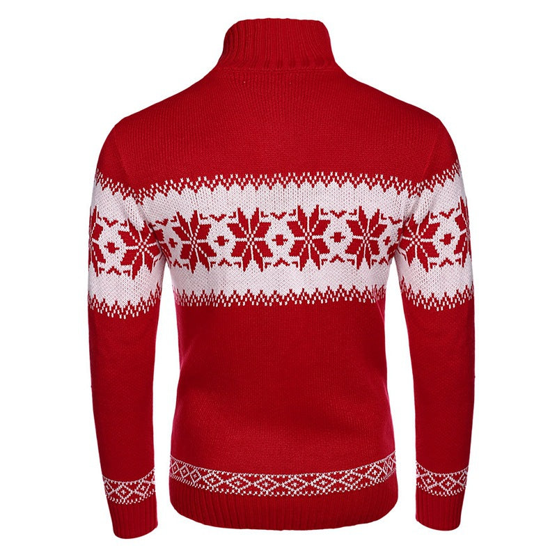 Yule Log | Pull de Noël à motif jacquard flocons de neige rouge pour hommes