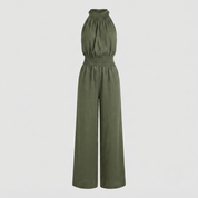 Cecily Adams | Halter Neck Wide-Leg Jumpsuit with Smocked Waist