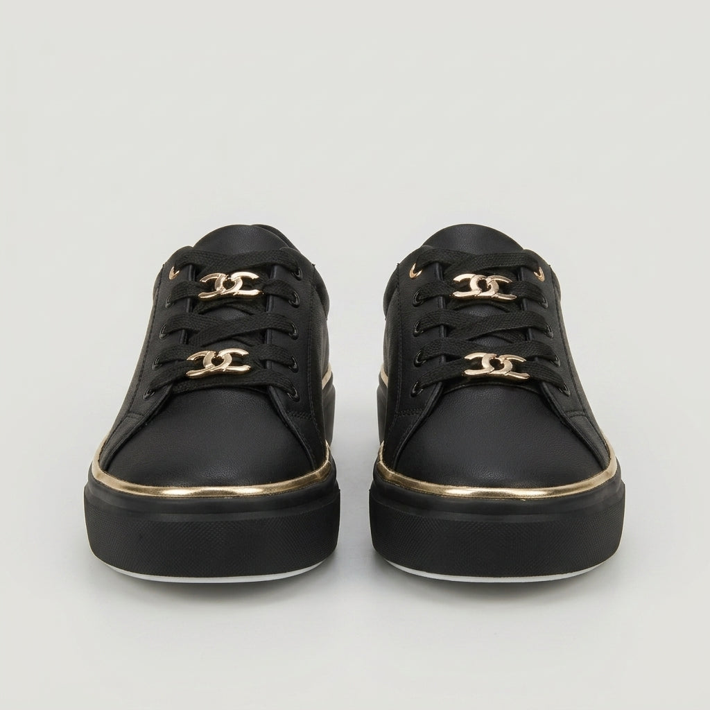 Cecily Hartwell | Sneakersy sznurowane ze złotym łańcuszkiem | Luksusowa podeszwa flatform