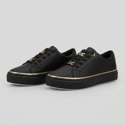 Cecily Hartwell | Gold Chain Lace-Up Sneakers | Luxe Flatform