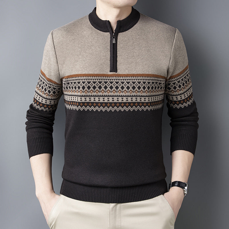 Edwin Marlowe | Pull en maille jacquard Fair Isle à demi-zip