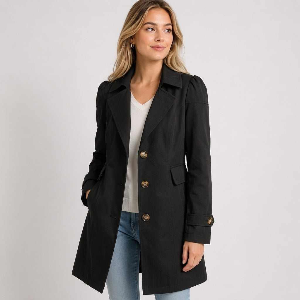 Charlotte Wren | Tailored Trench Coat in Stone - Black