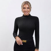 Clara Bennett | Ribbed Mock Neck Long Sleeve Top