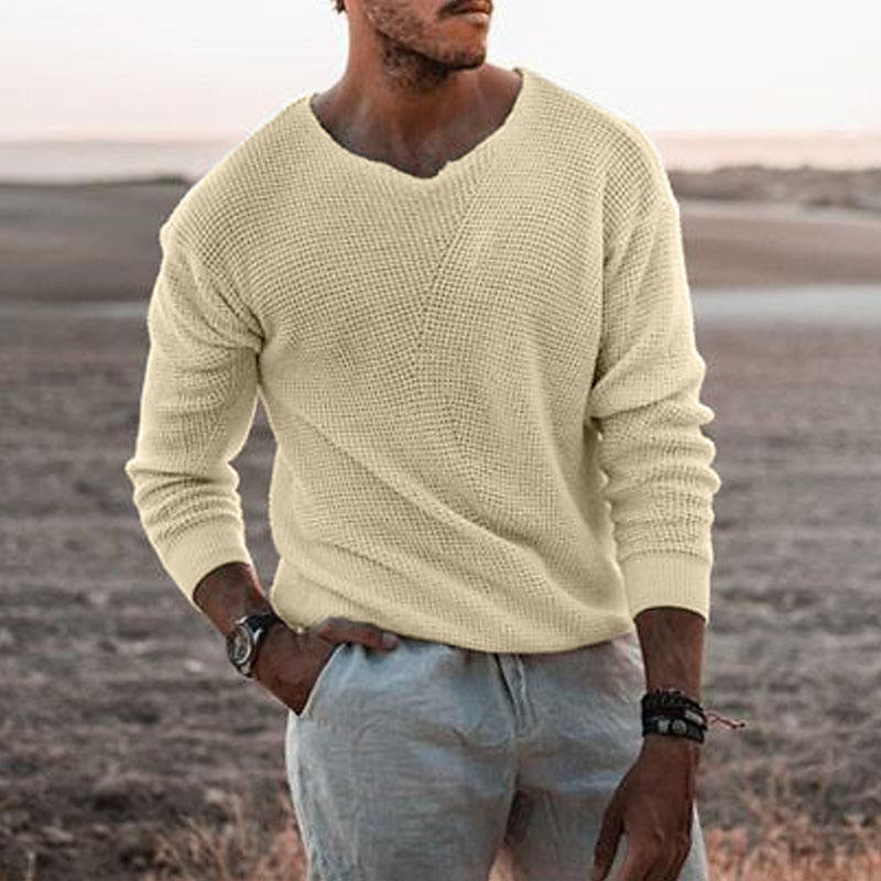 Rhys Cooper | Relaxed V-Neck Waffle Knit Jumper