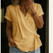 Camille Rousseau | Linen Wrap Blouse with Tie Waist