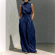 Nadia Serrano | Linen-Look Turtleneck Top & Wide-Leg Trouser Set