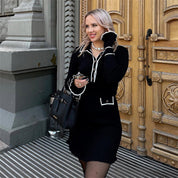 Penelope Green | Ribbed Knit Collared Midi Dress