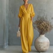 Celeste Navarro | Wide-Leg Linen Jumpsuit with Wrap Waist