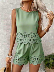 Isabeau Leclaire | Eyelet Hollow-Out Tank & Shorts Set — Butter Yellow