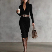 Eleanor Robinson | Ribbed Knit V-Neck Midi Dress