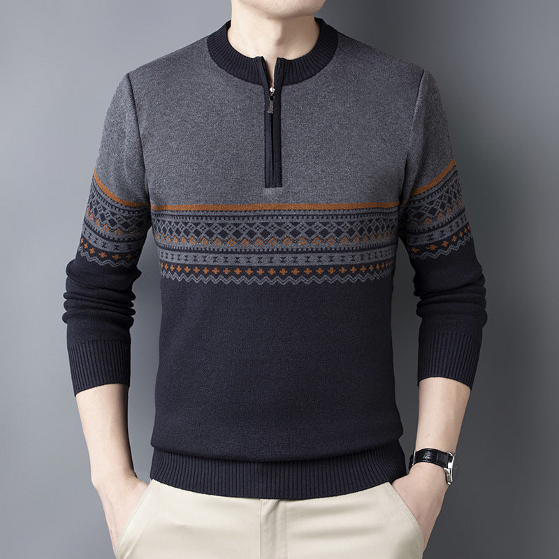 Edwin Marlowe | Pull en maille jacquard Fair Isle à demi-zip