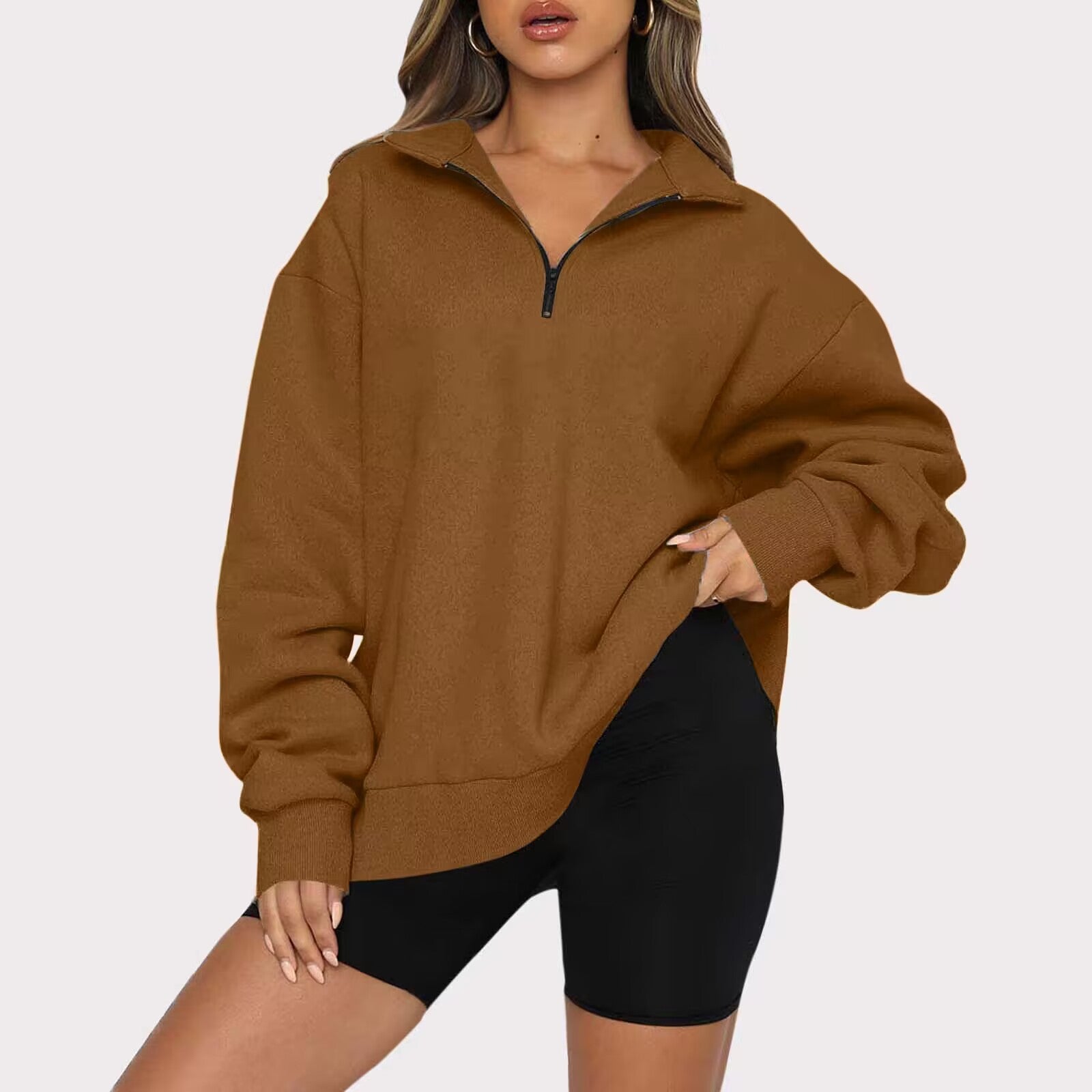 Harriet Fenwick | Oversized Blue Zip-Neck Sweatshirt