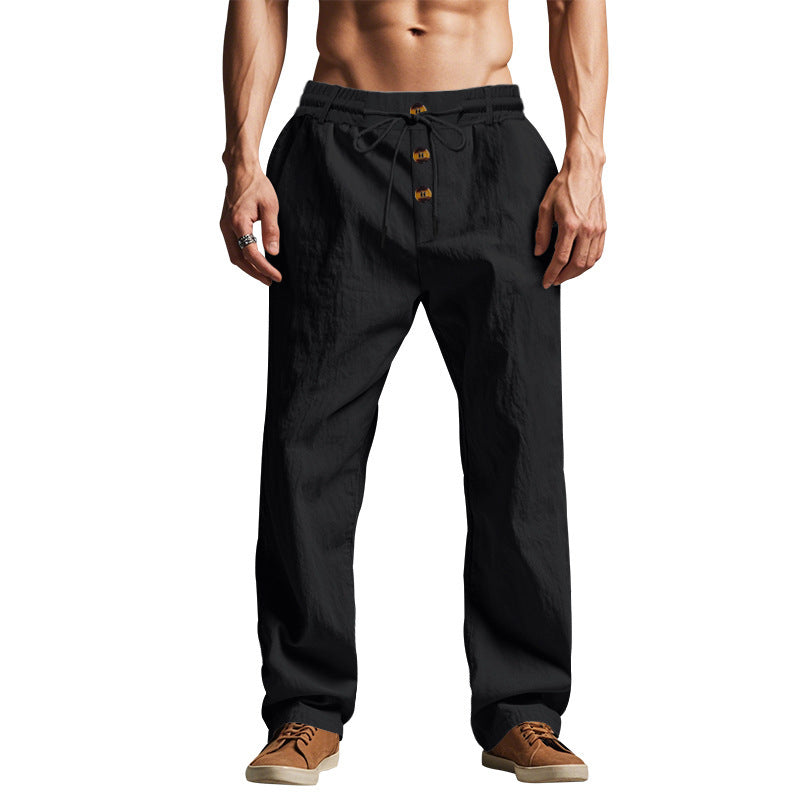 Fletcher Brown | Men's Linen-Blend Beach Trousers with Drawstring Waist